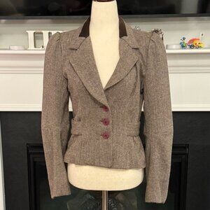 Mason Wool Herringbone Blazer with Leather Collar Accent – Size 8